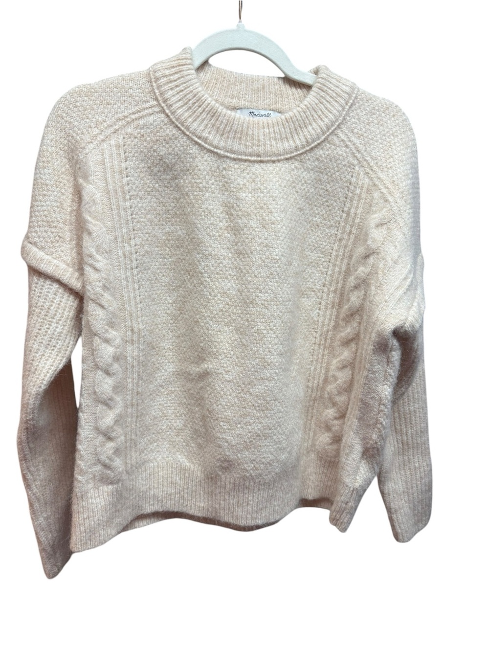 Madewell Cream Textured Cable-Knit Wool Blend Oversized Sweater Small Quiet Luxu